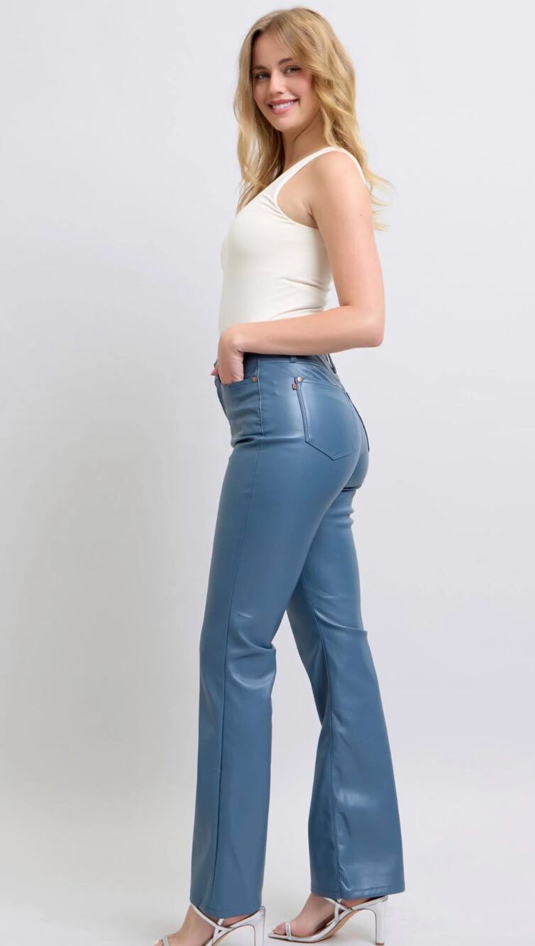 Judy Blue Womens 31 High Rise Tummy Control Vegan Leather Bootcut Jeans NWT
